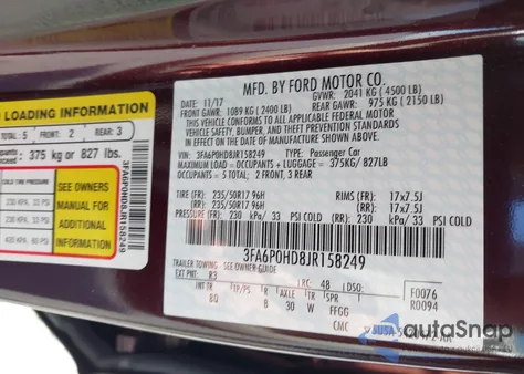 2018 Ford Fusion Se from USA, damaged, VIN 3FA6P0HD8JR158249